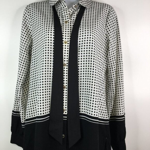Karl Lagerfeld Polka Dot Blouse Neck Tie Top Size S - Picture 6 of 14